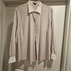 LRL Lauren Ralph Lauren Pink with Blue and White Striped Button Up Blouse 3X
